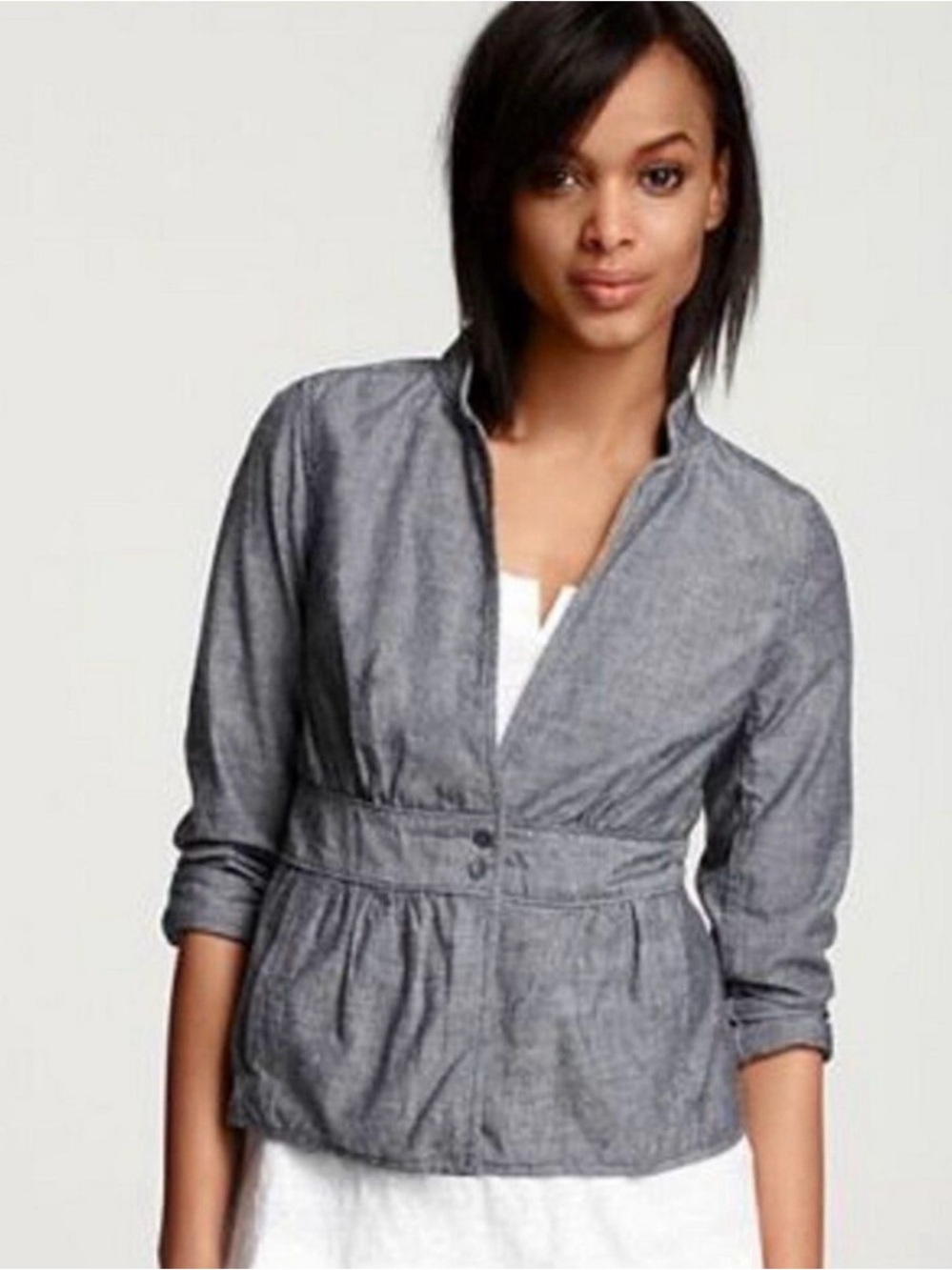 Eileen Fisher Chambray-Style Button-Front Jacket in Blue